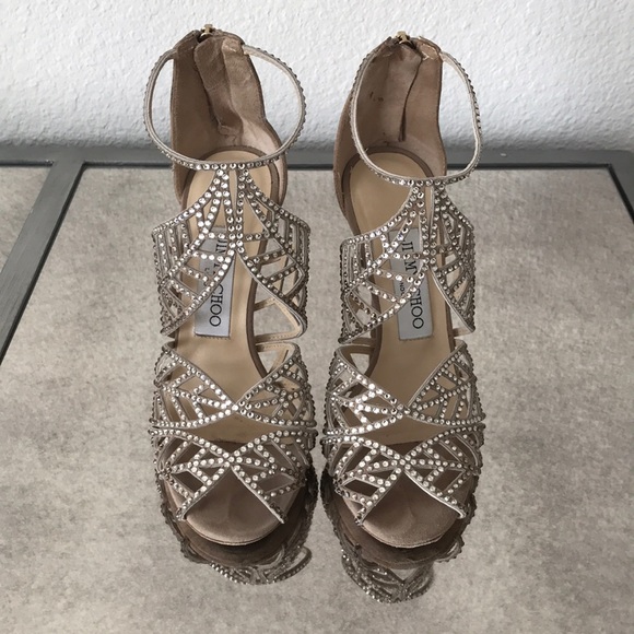 JIMMY CHOO Crystal 110MM Wedding Sandals Sz 34 - Picture 4 of 9